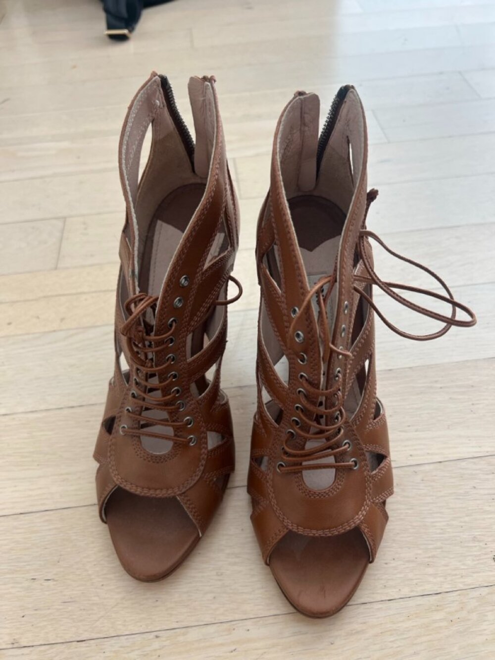 NEVER WORN Miu Miu Sz 38 brown wedge heels